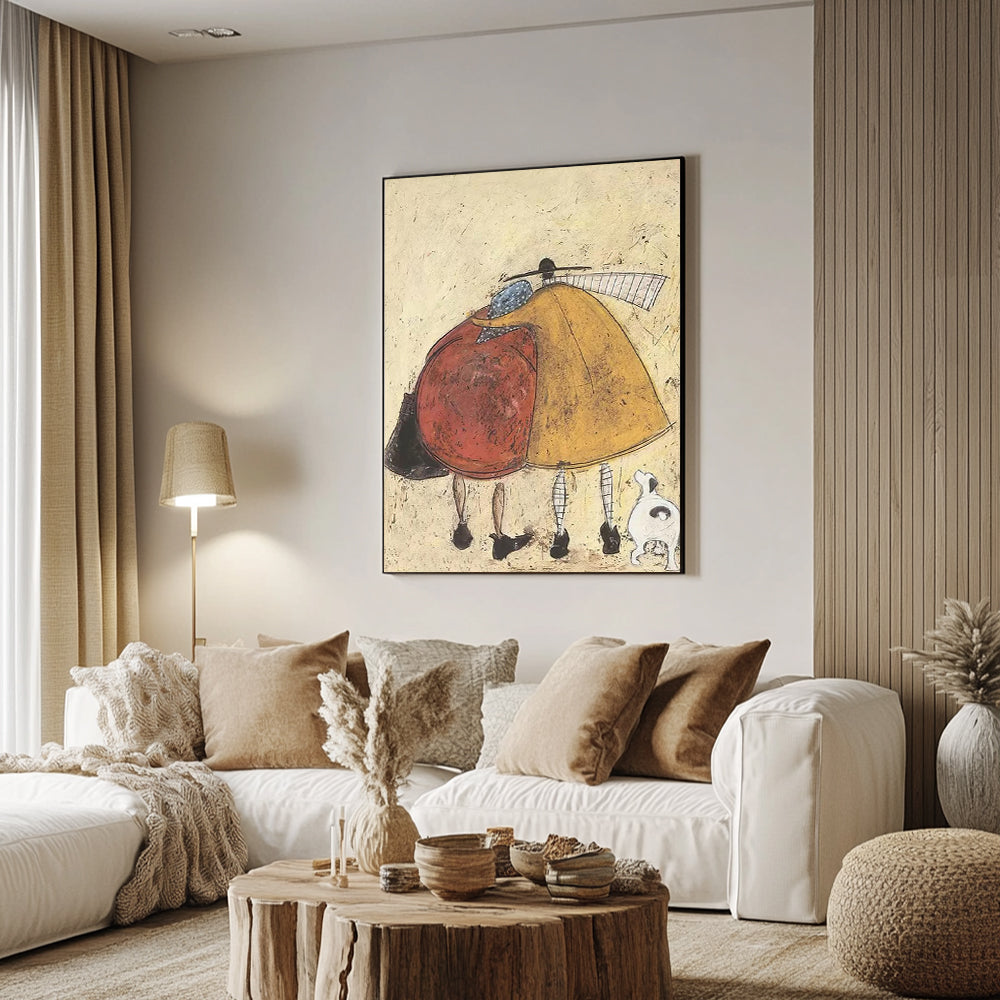 Modern Abstract Hugging Figures Canvas Art - Handcrafted Mid-Century Wall Decor for Living Room