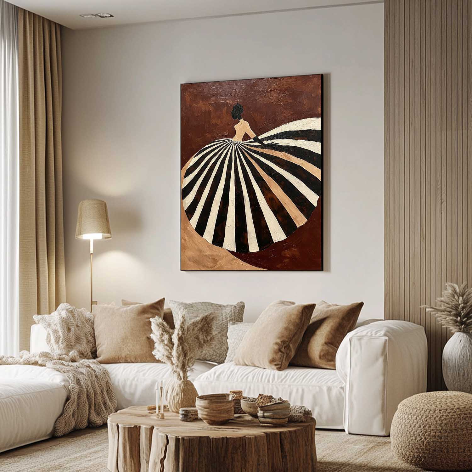 Modern Mid-century Figurative Canvas Painting, Brown and Neutral Tone Luxury Decor