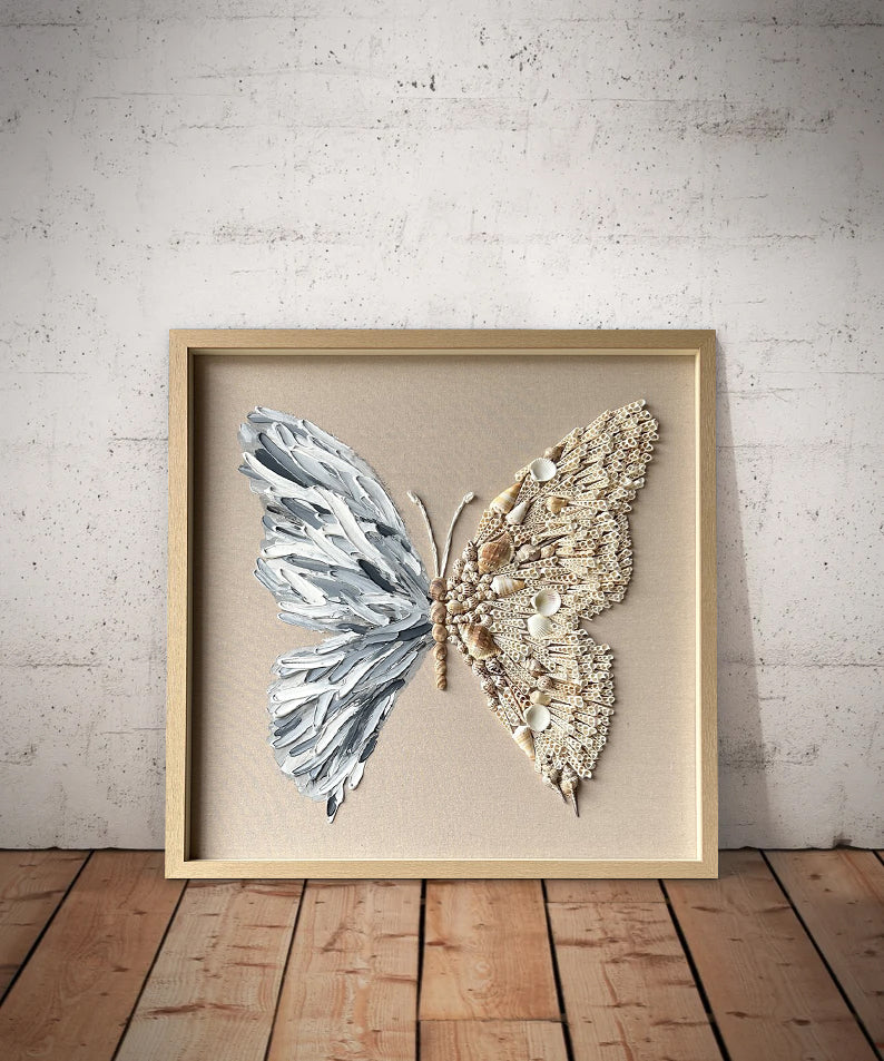 butterfly wall art Shell decor painting butterfly painting shell decor art