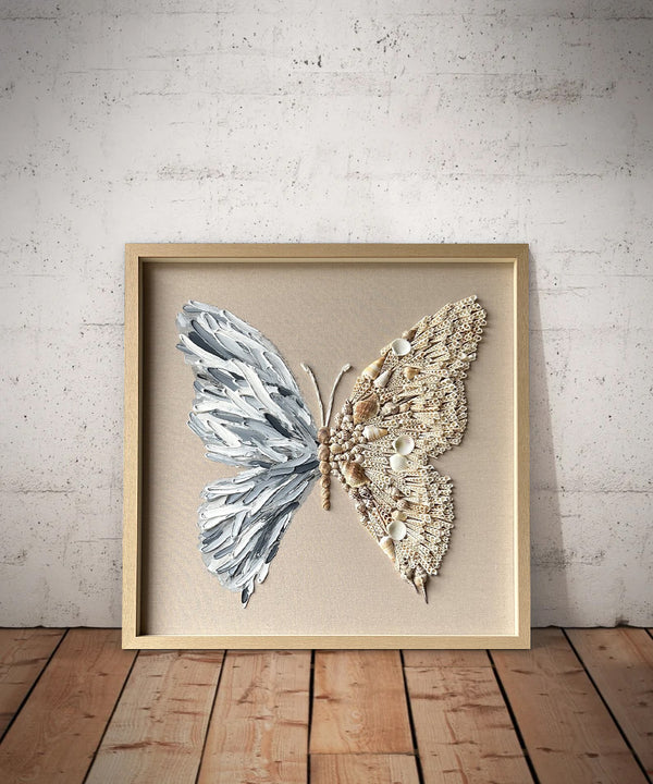 butterfly wall art Shell decor painting butterfly painting shell decor art