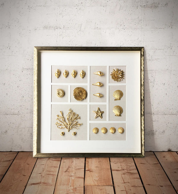 Golden shell wall decor art Shell decor painting butterfly painting