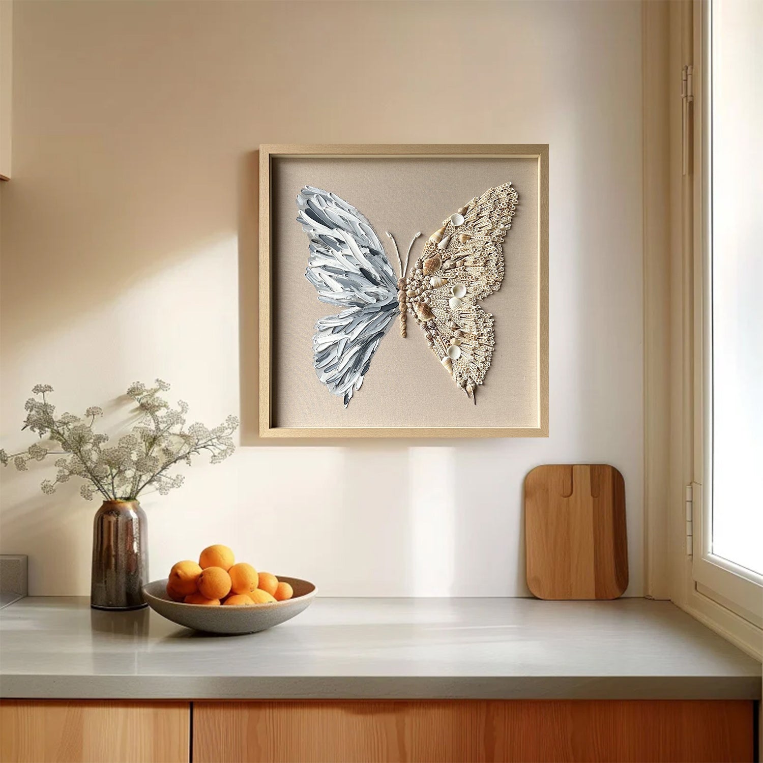 butterfly wall art Shell decor painting butterfly painting shell decor art