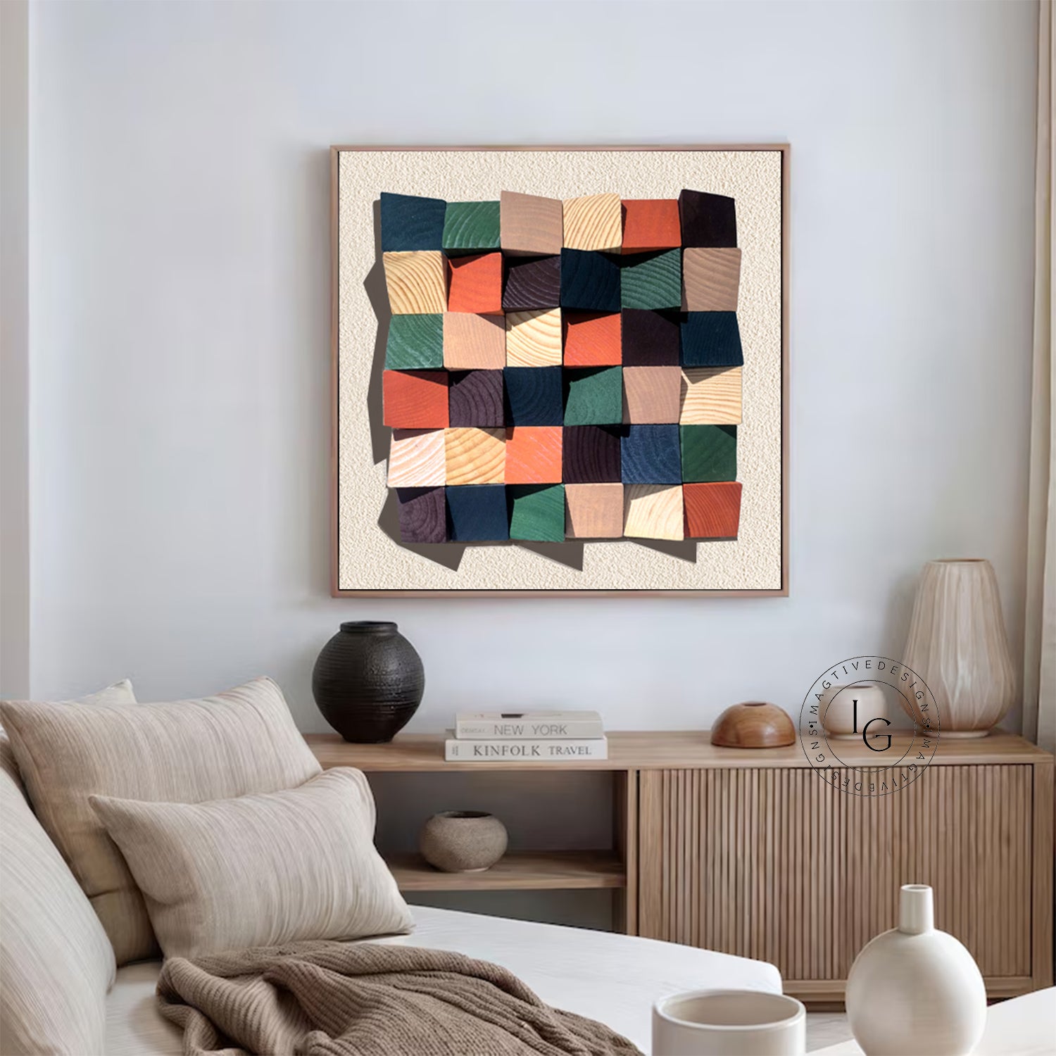 Colorful wood wall Textured Art Colorful Wood collage decor painting