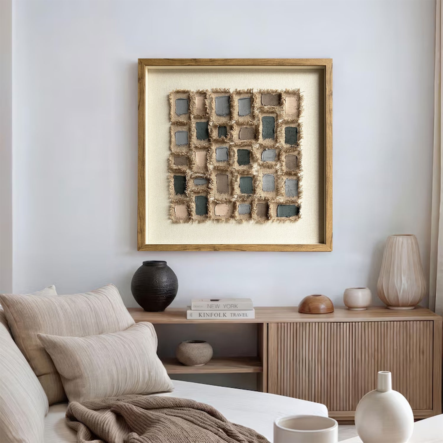 Brown canvas paint art, linen decor painting, canvas decor painting