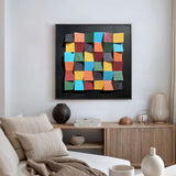 Colorful wood wall Textured Art Colorful Wood collage decor painting