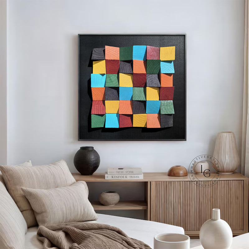 Colorful wood wall Textured Art Colorful Wood collage decor painting