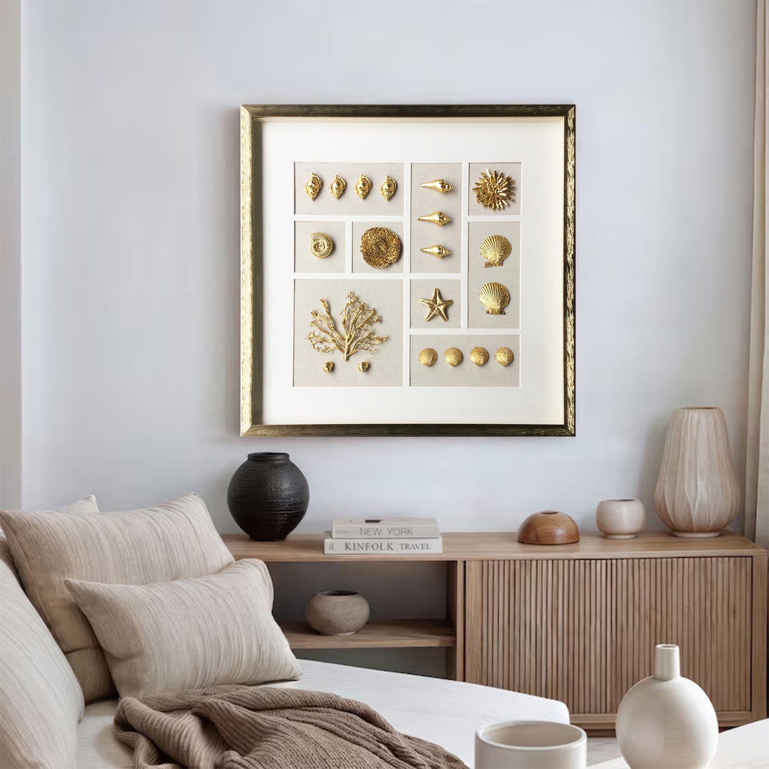 Golden shell wall decor art Shell decor painting butterfly painting