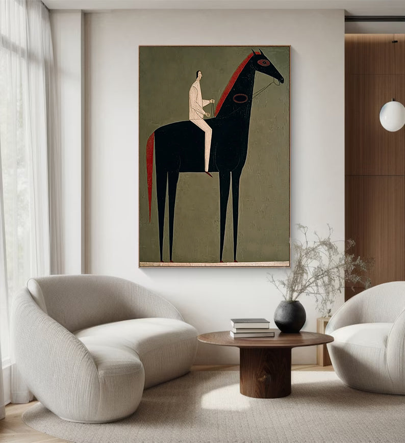 Minimalist Horse Wall Art - Modern Equestrian Fine Art for Living Room Decor