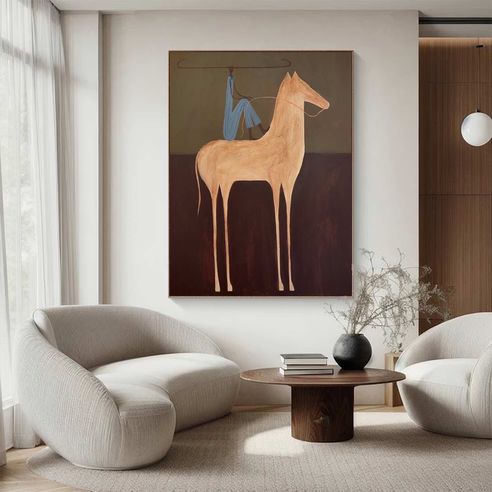 Surreal Horse & Rider Art Painting Quirky Equestrian Painting Horse Rider Art