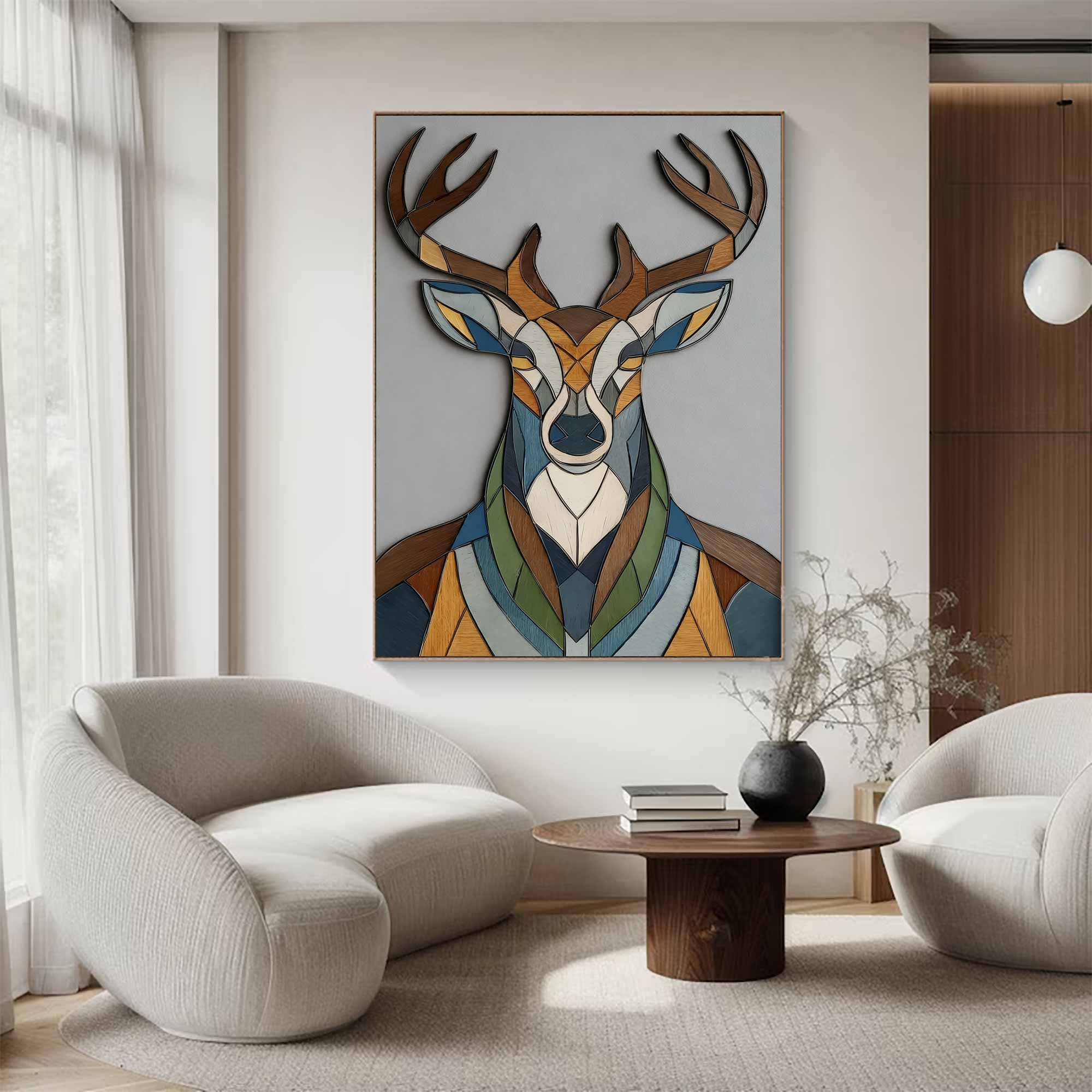 Contemporary animal geometric decor wooden Minimalist stag wall art 