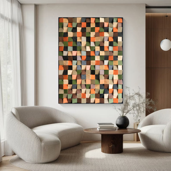 Colorful Wood Collage Wall Art decor Sculptured Textured Wall Art 