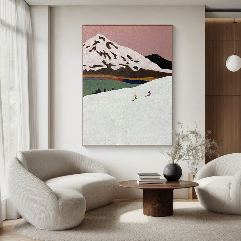 Snow mountain painting, ski sports painting, mountaineering painting