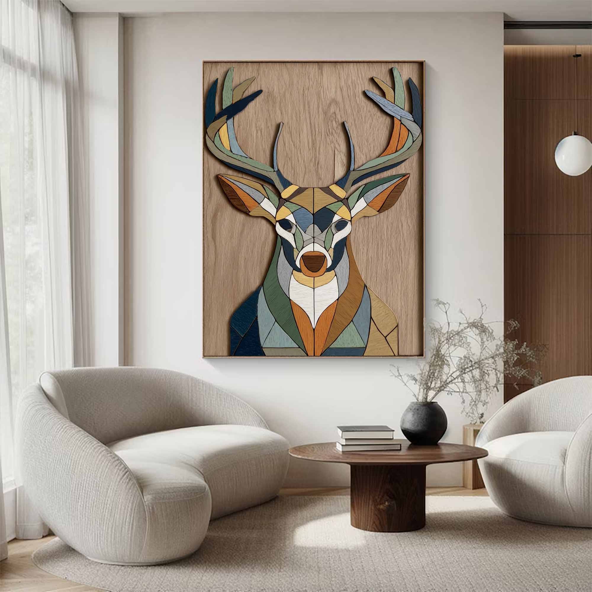 Contemporary animal geometric decor wooden Minimalist stag wall art 