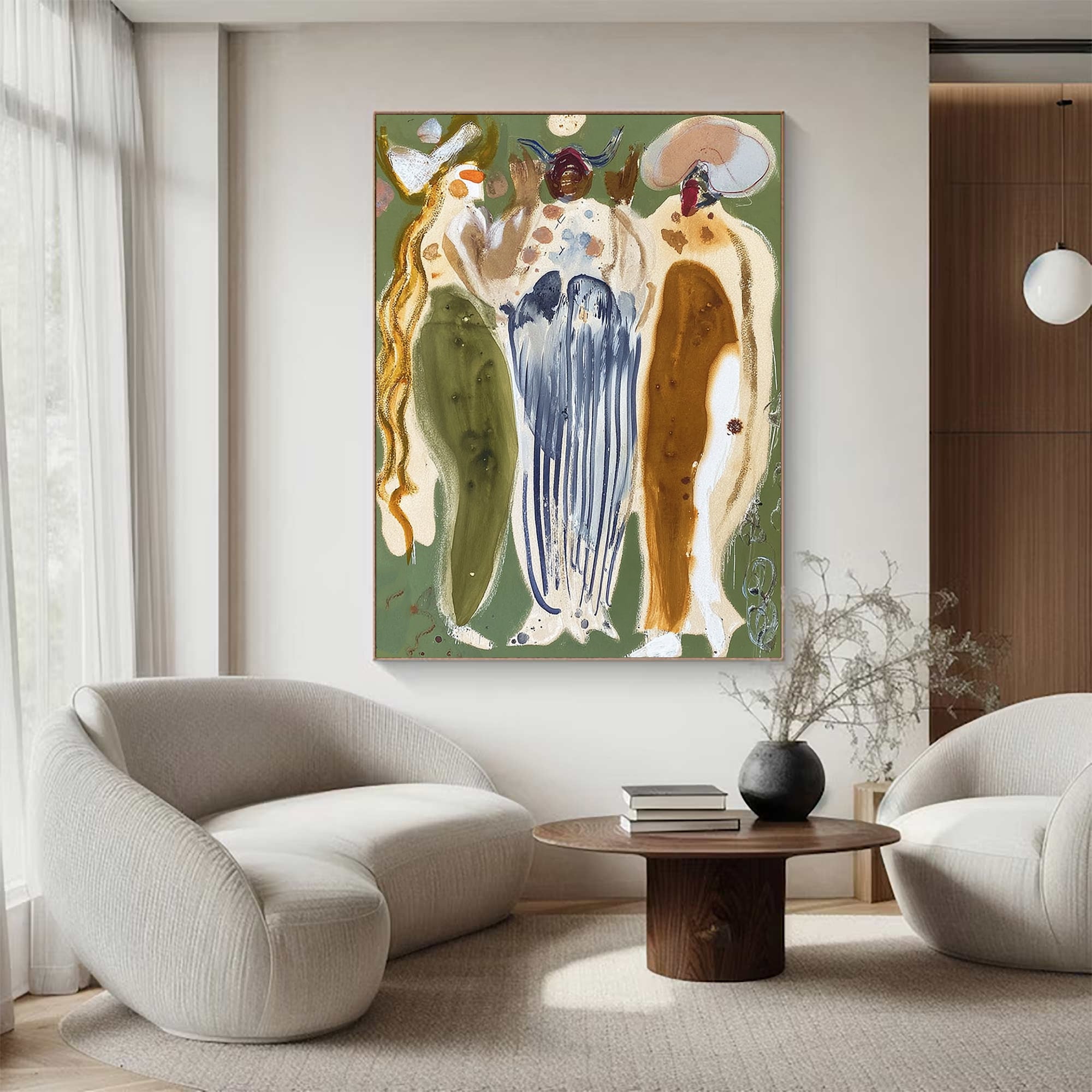 Retro Portrait Art Contemporary Folk Painting Bold Color Figurative Art