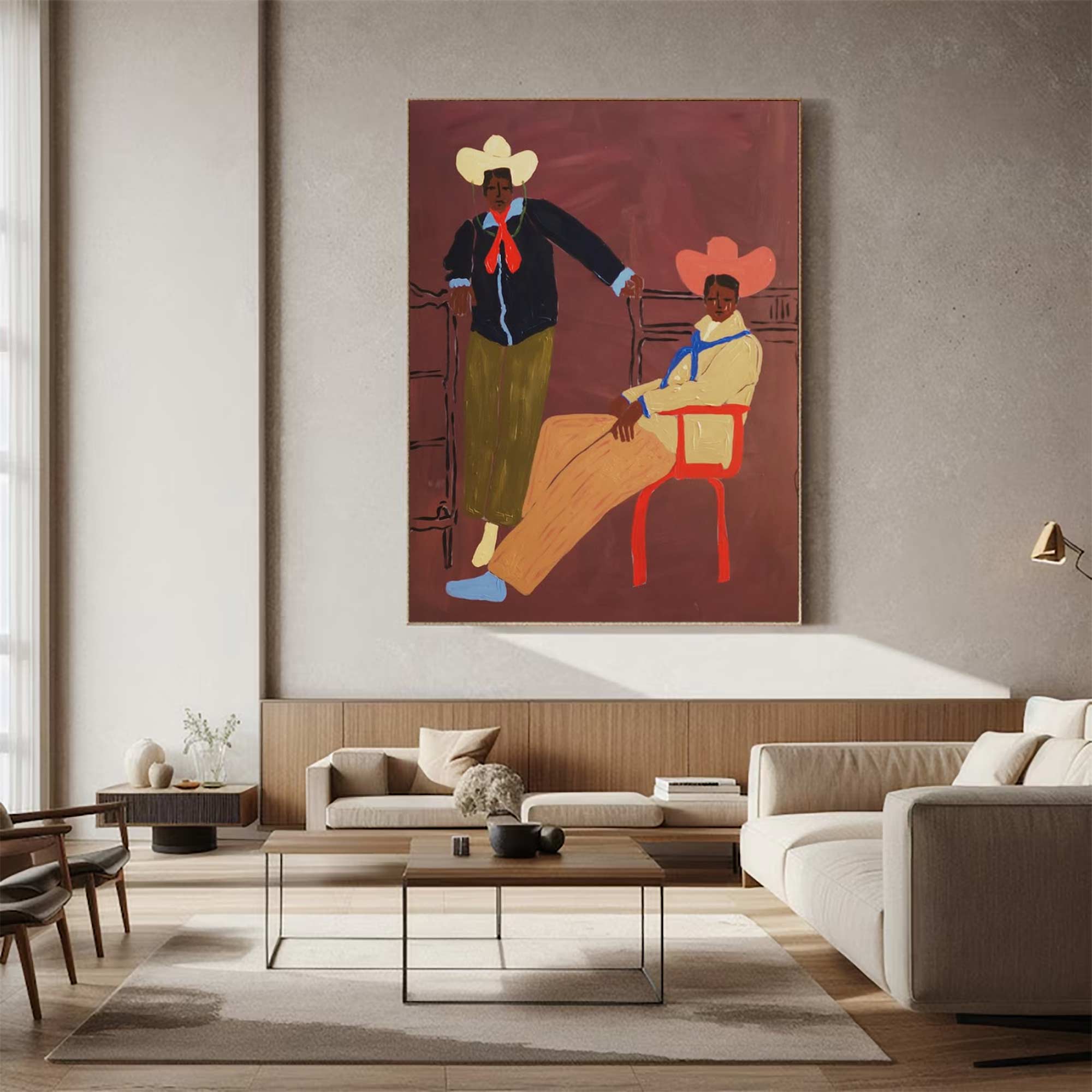 contemporary folk style male figure duo art Vintage Fashion Art
