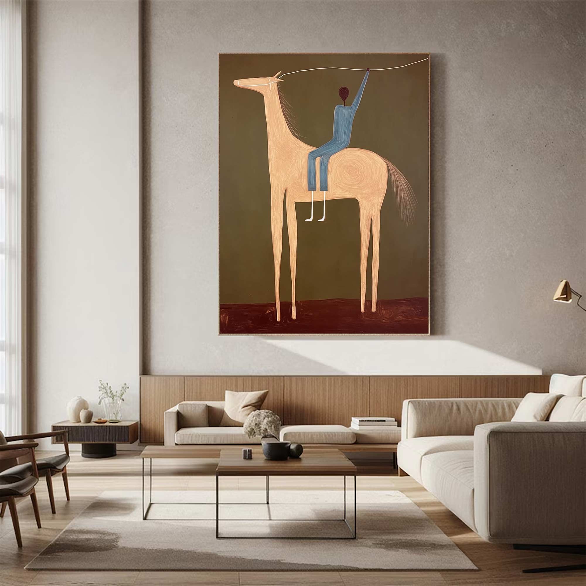 Surreal Horse Art Painting Figure & Horse Painting Modern Folk Art Horse & Rider