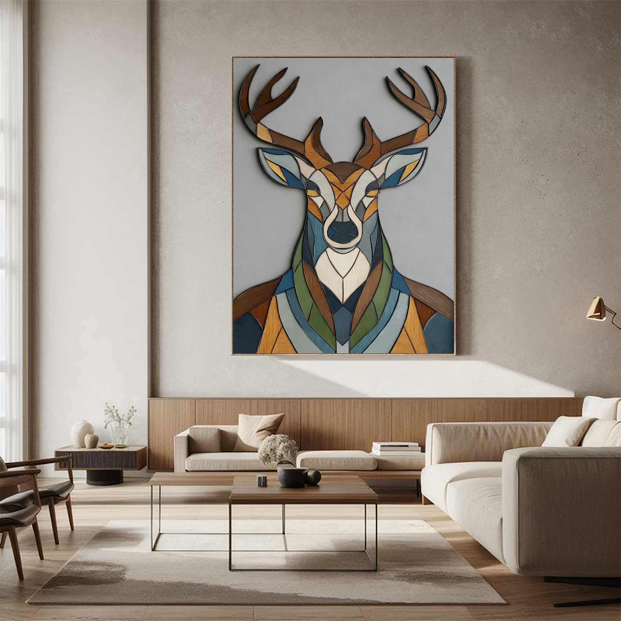 Contemporary animal geometric decor wooden Minimalist stag wall art 