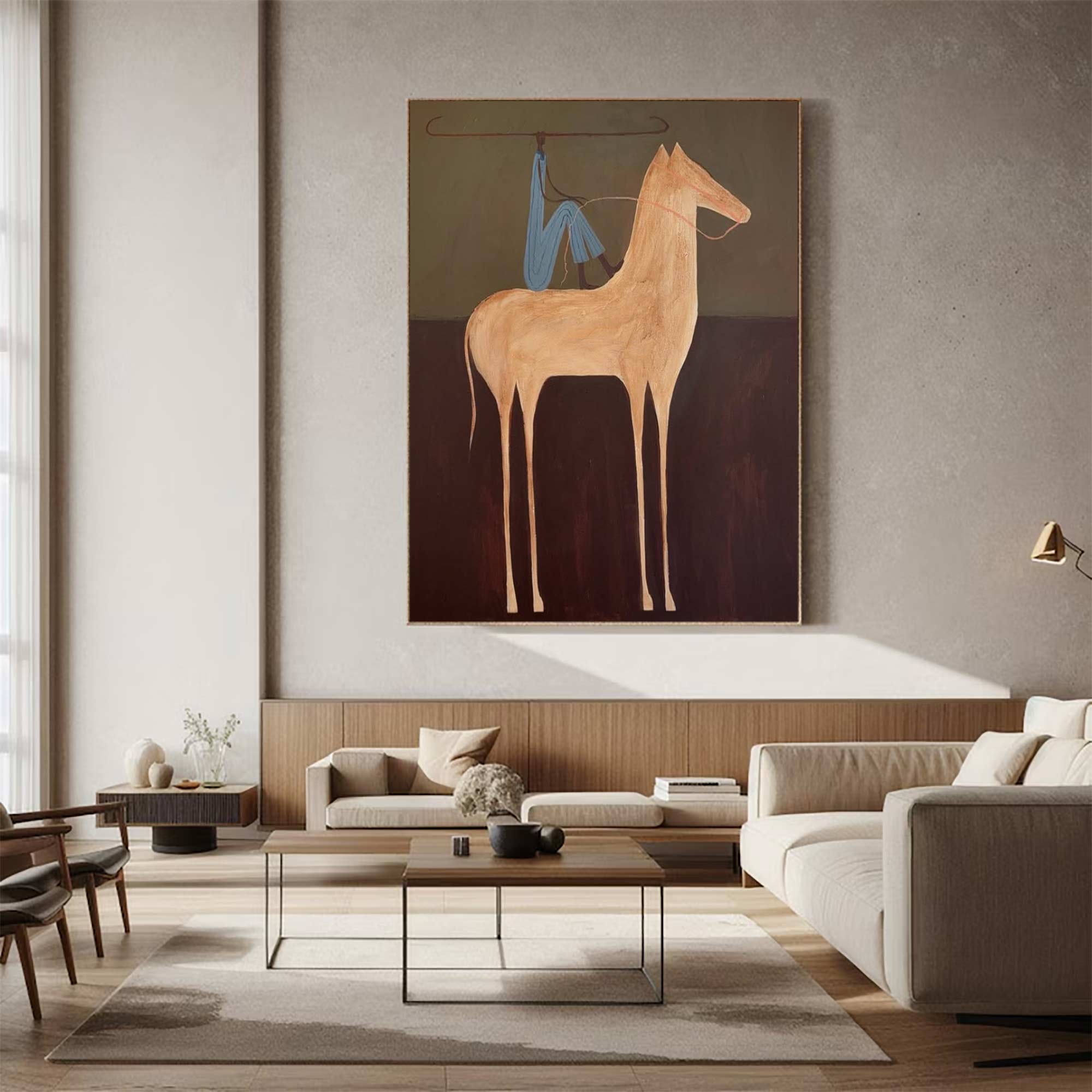 Surreal Horse & Rider Art Painting Quirky Equestrian Painting Horse Rider Art