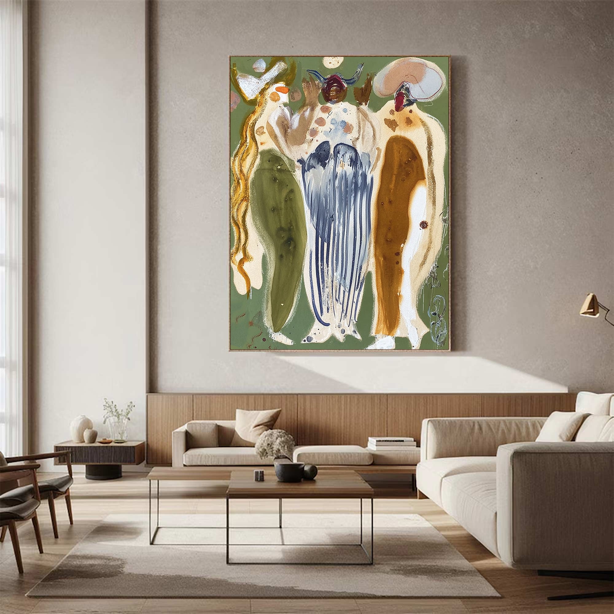 Retro Portrait Art Contemporary Folk Painting Bold Color Figurative Art