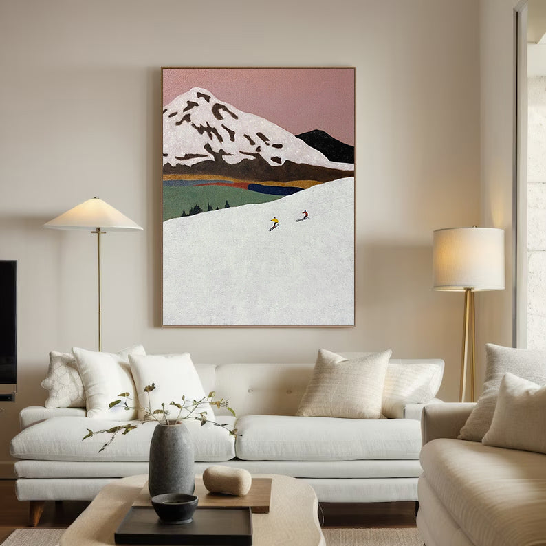 Snow mountain painting, ski sports painting, mountaineering painting