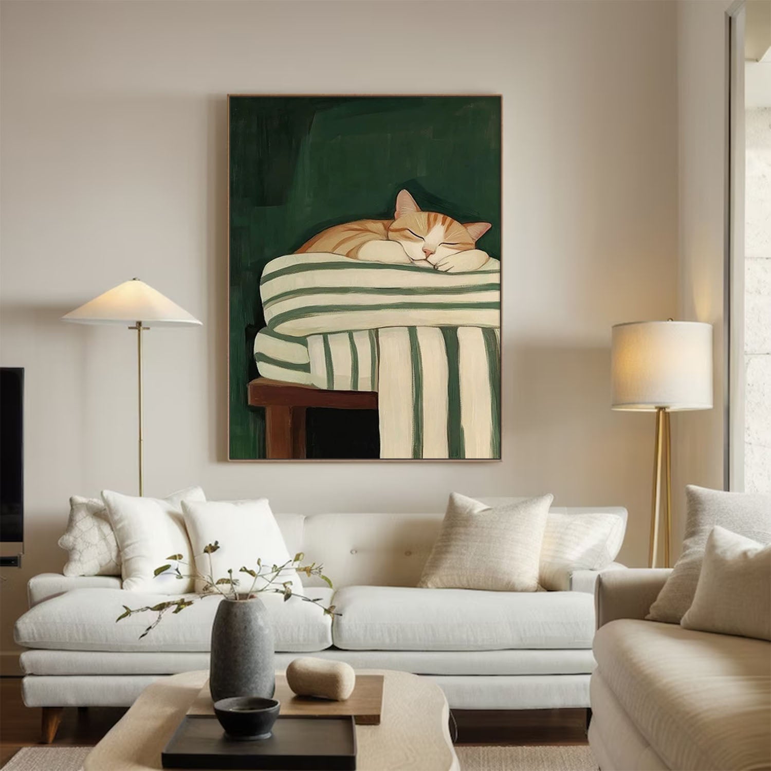 Modern Wabi-Sabi Style Pet Portrait Painting Cute Orange Tabby Wall Art