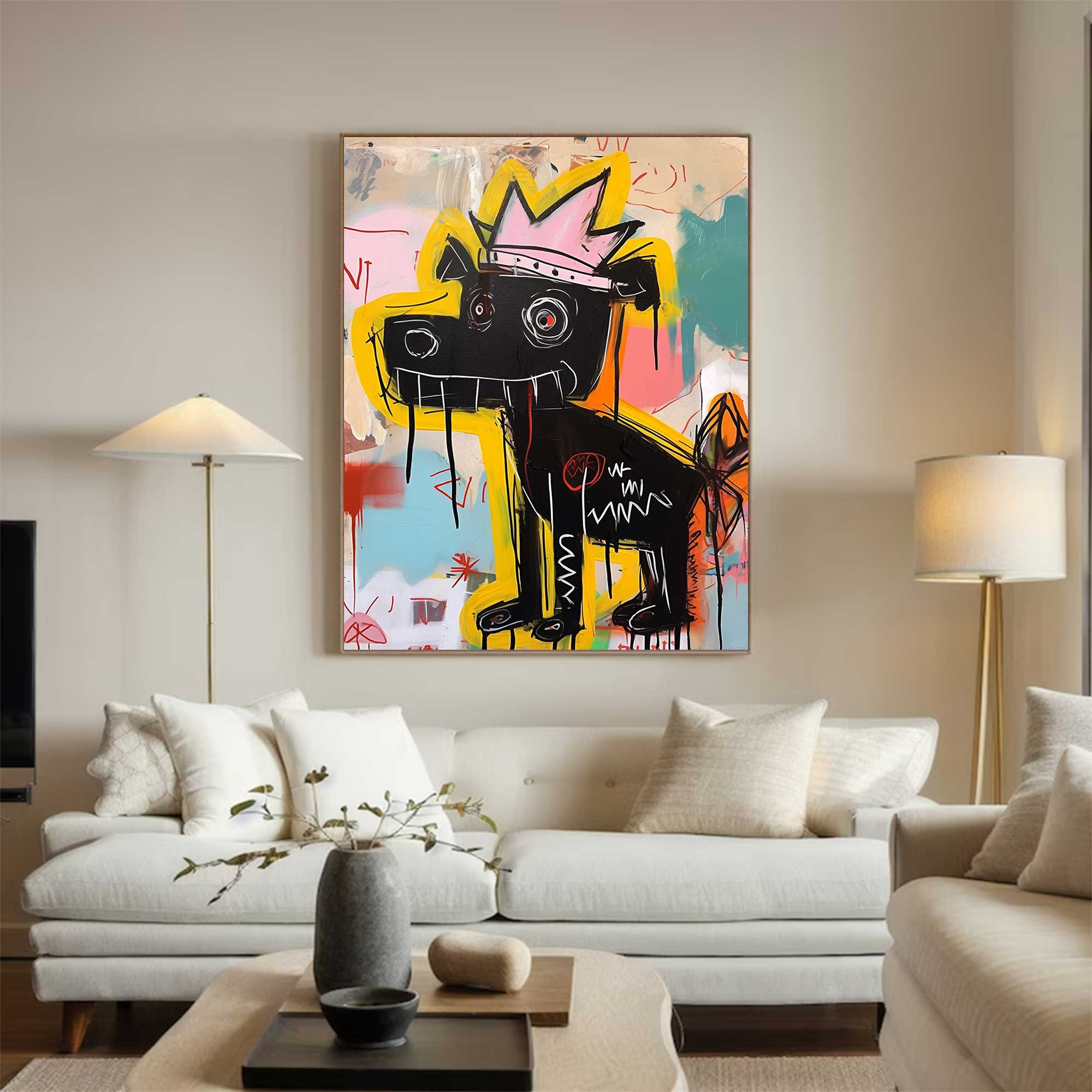 Graffiti Black Dog Painting Colorful Pop Art Street Art Dog Wall Decor