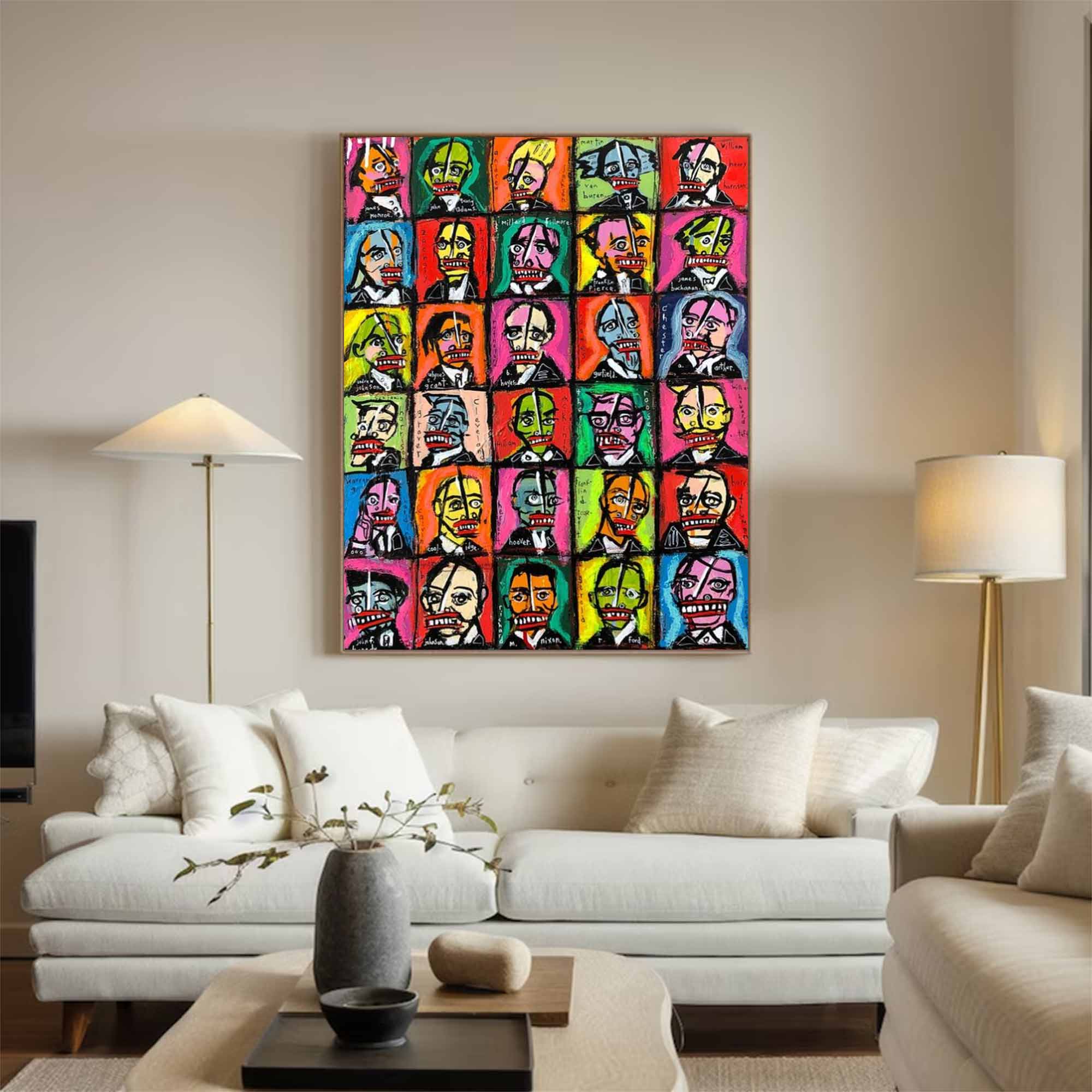 Pop Art Presidents Abstract Graffiti Style Portrait Painting Colorful Modern Political Wall Art