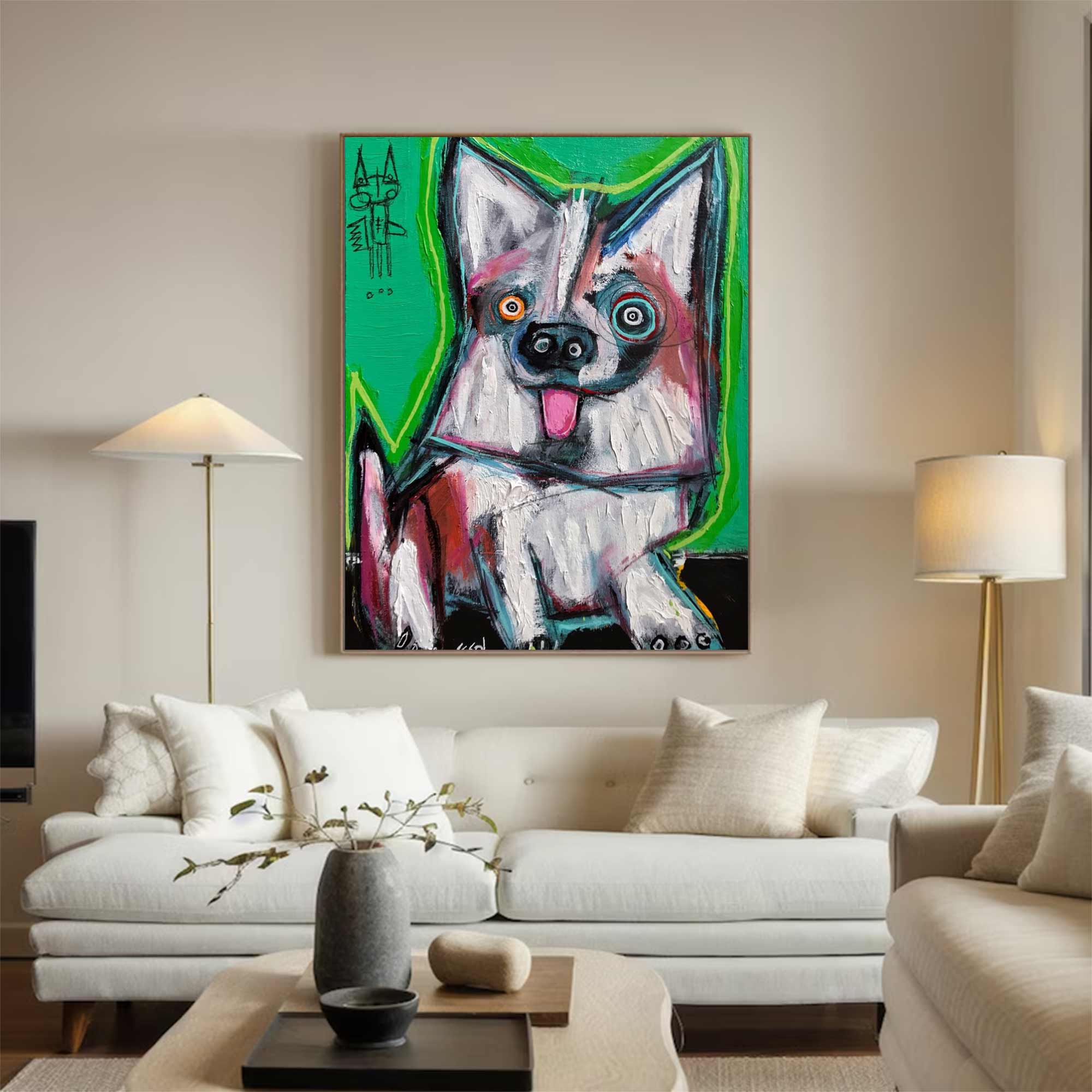 Modern Pop Art Colorful Pop Art Dog Canvas Street Graffiti Dog Art