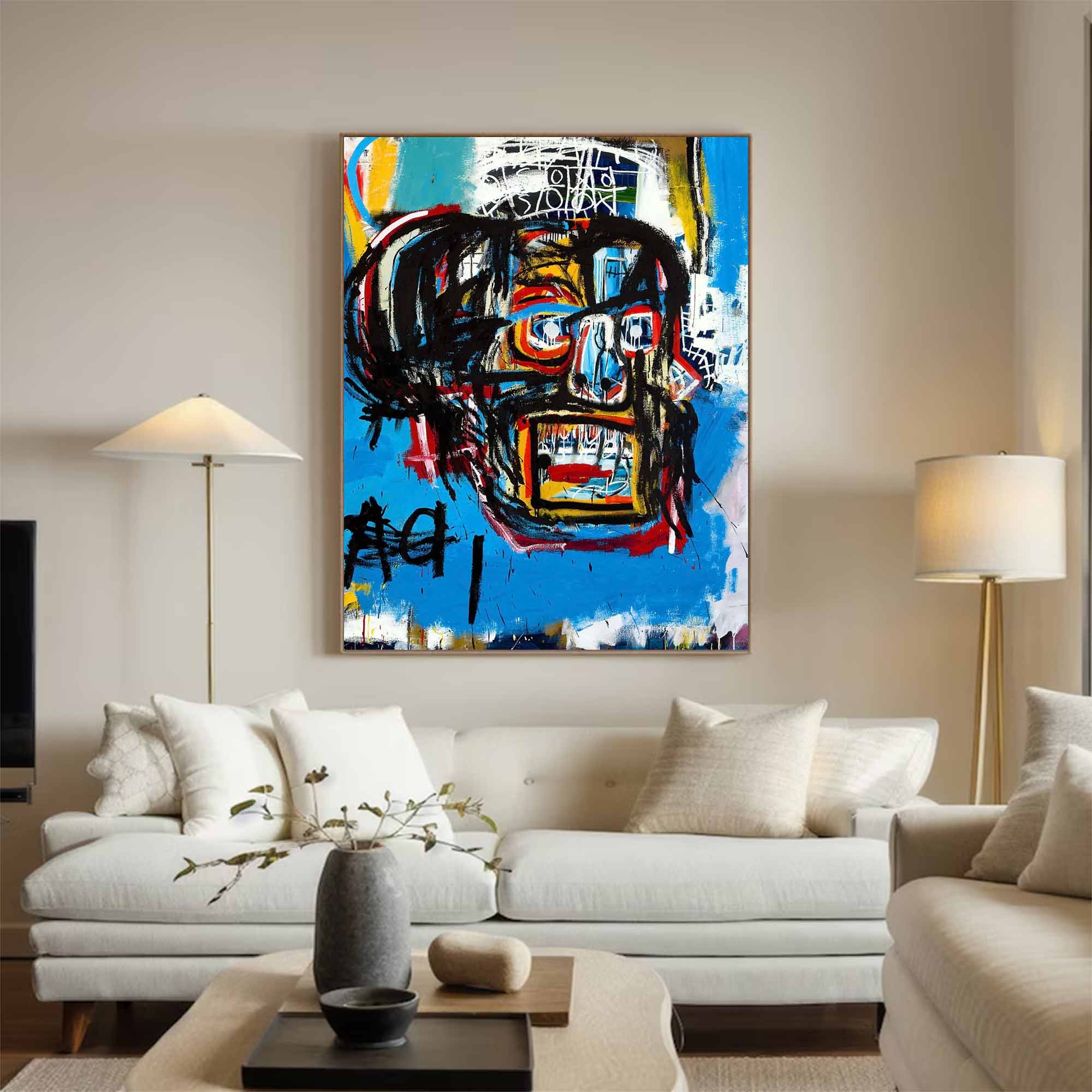 Basquiat style Blue abstract art Basquiat Colorful abstract painting 