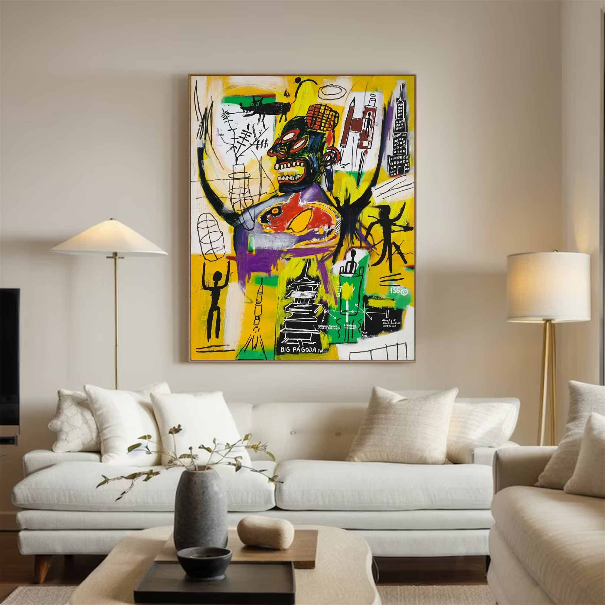 street graffiti art,vibrant colorful canvas style of Basquiat,Pop art