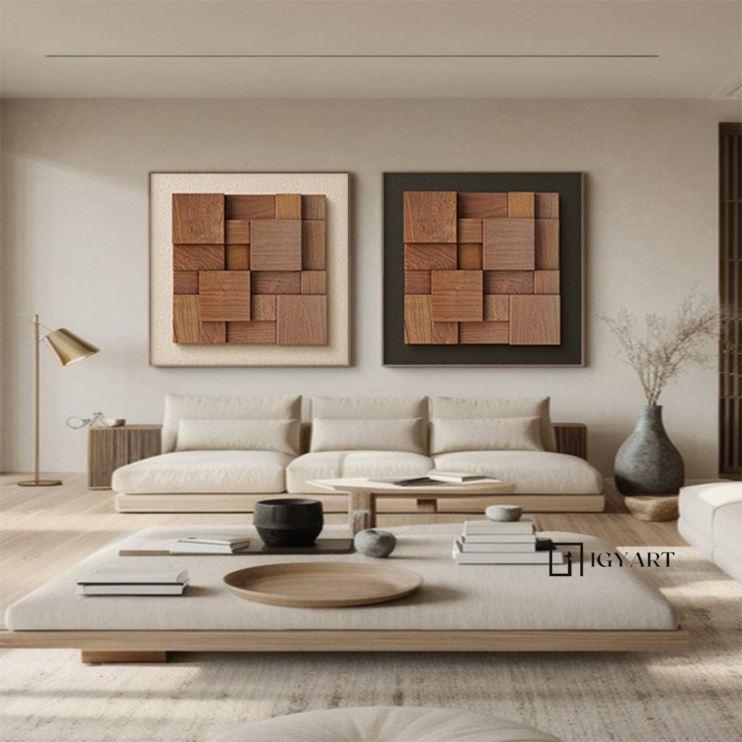 Set of 2 Wood decor painting Wood wall art Set of 2 wood Textured Art 