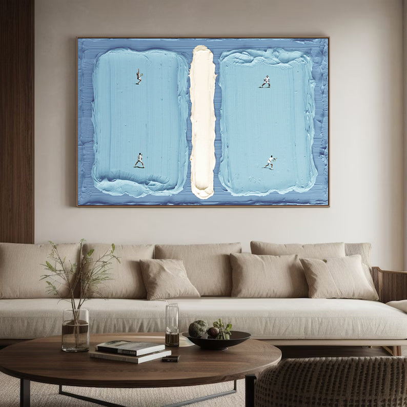 tennis art green tennis court art Blue tennis 3D textured impasto art