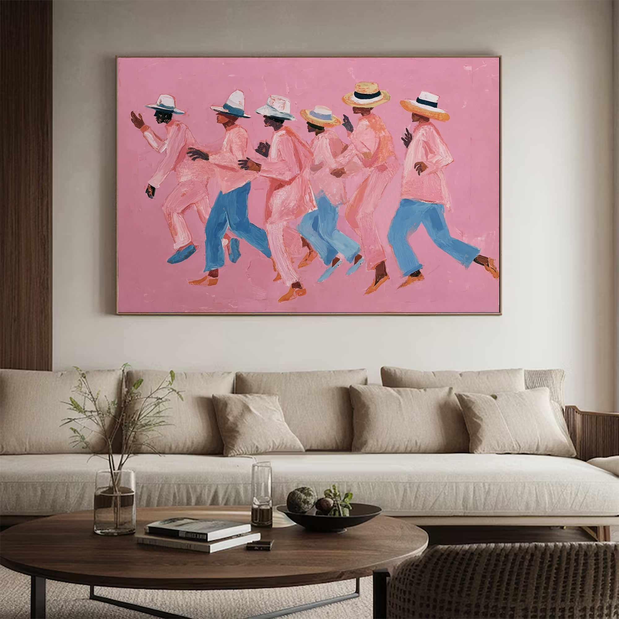 Pink and blue pop art wall decor Vibrant contemporary figure art