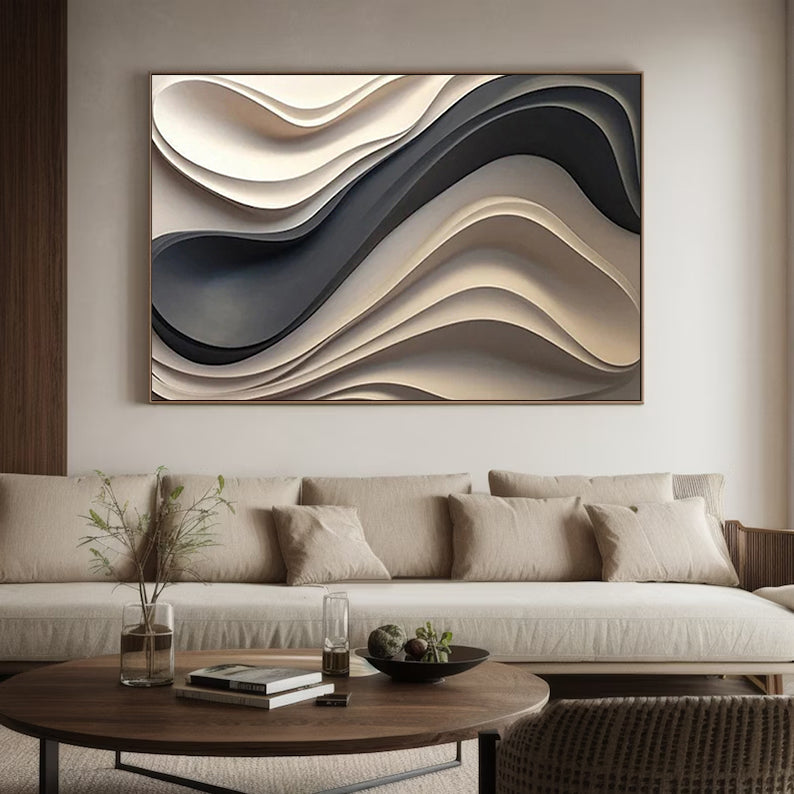 Hand-Painted Wood Carving Wall Art: Abstract 3D Textured Sculpture