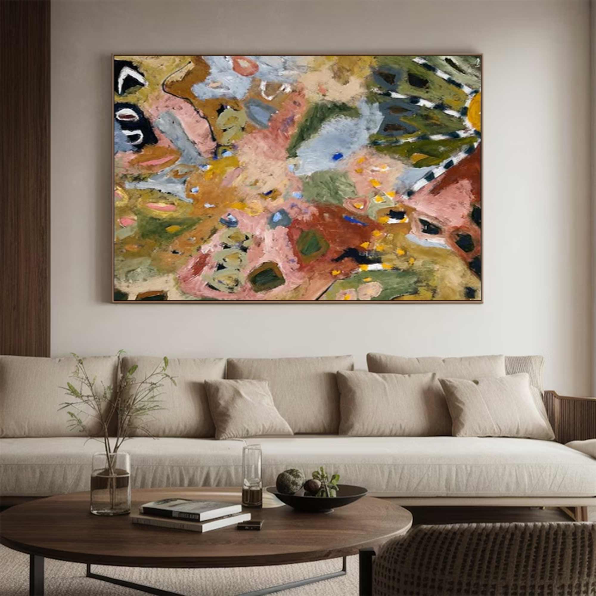Brown graffiti art brown pop abstract art Earth-toned floral painting