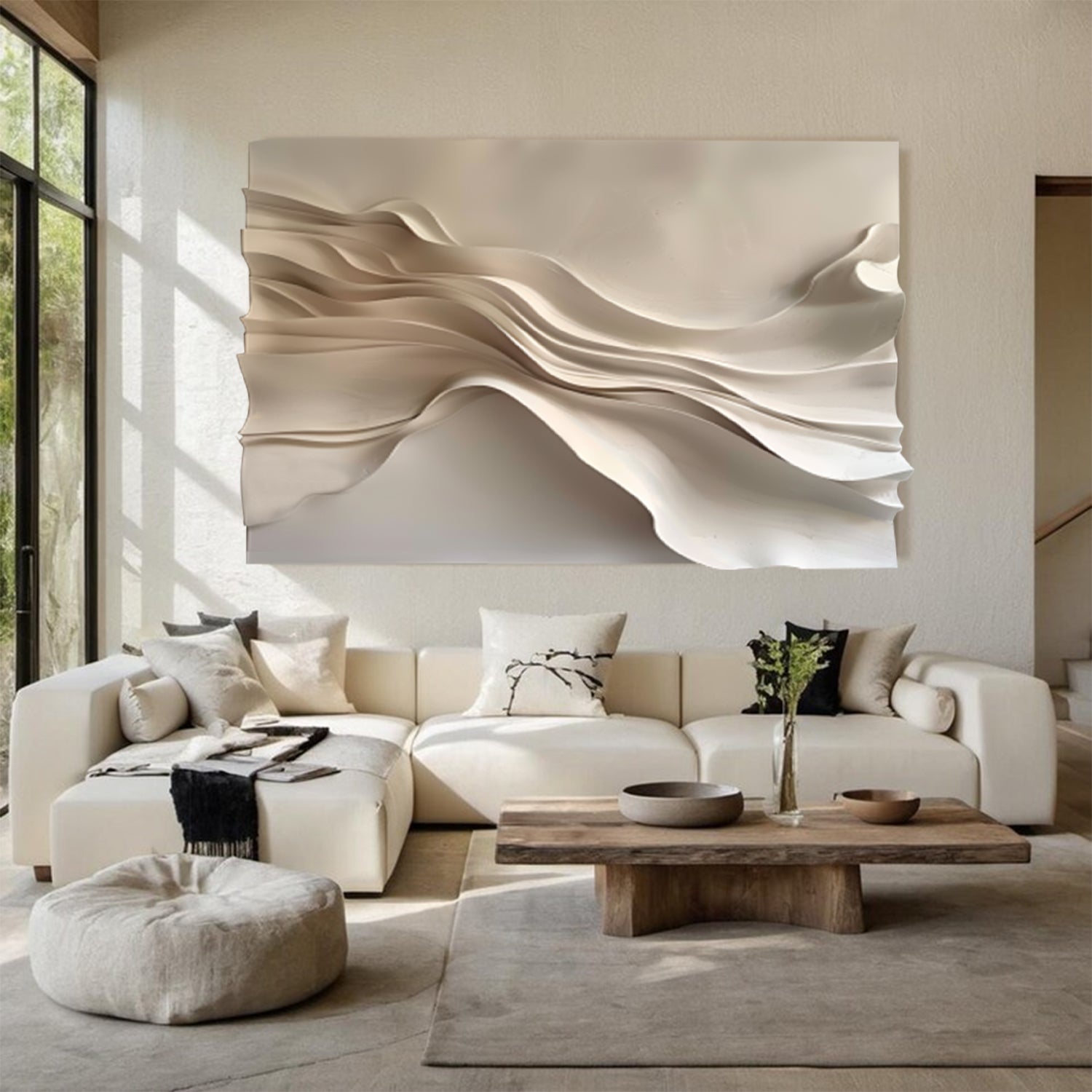 Hand-Painted Wood Carving Wall Art 3D Textured Sculpture wall art
