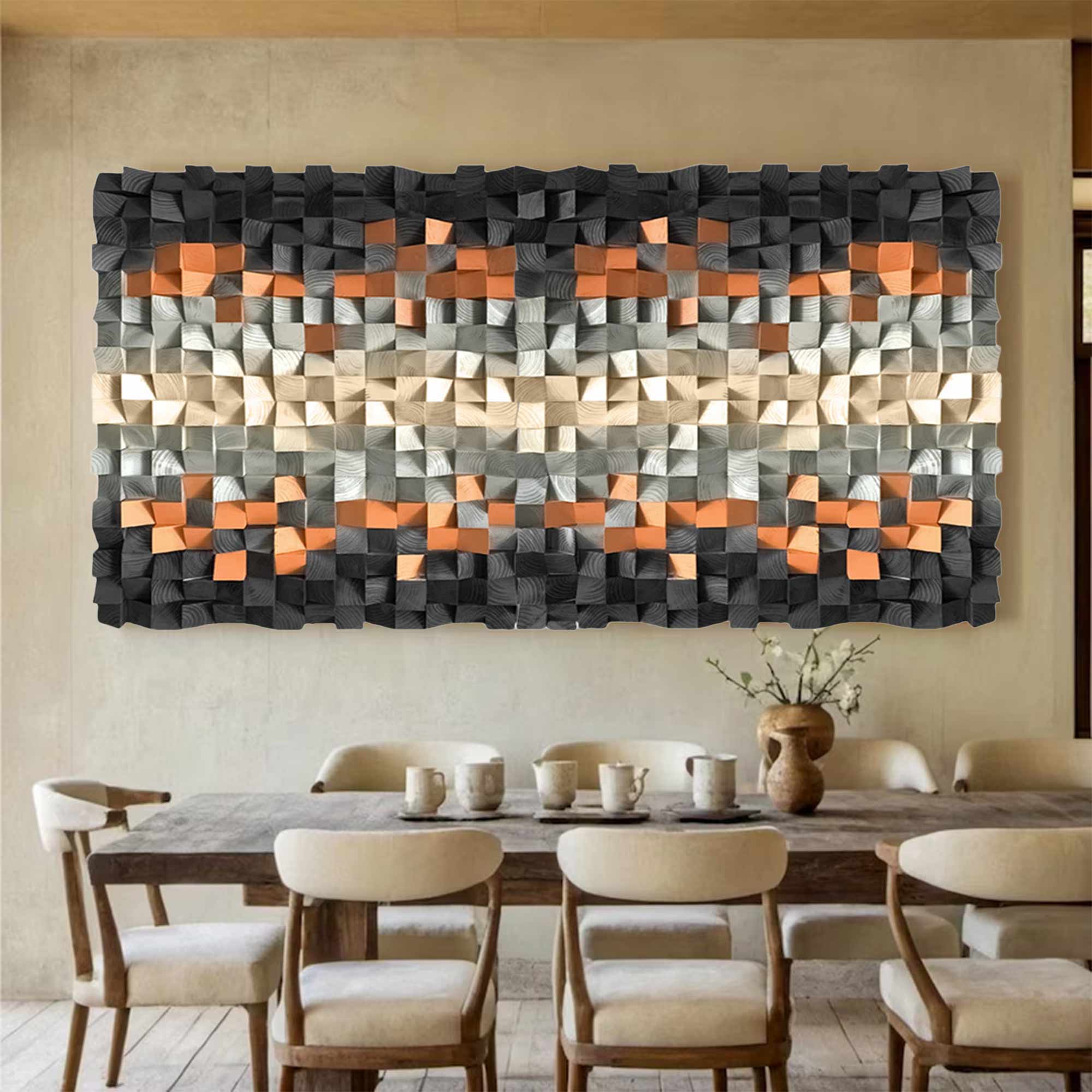 Hand-Painted Wood Carving Wall Art: Abstract 3D Textured Sculpture art