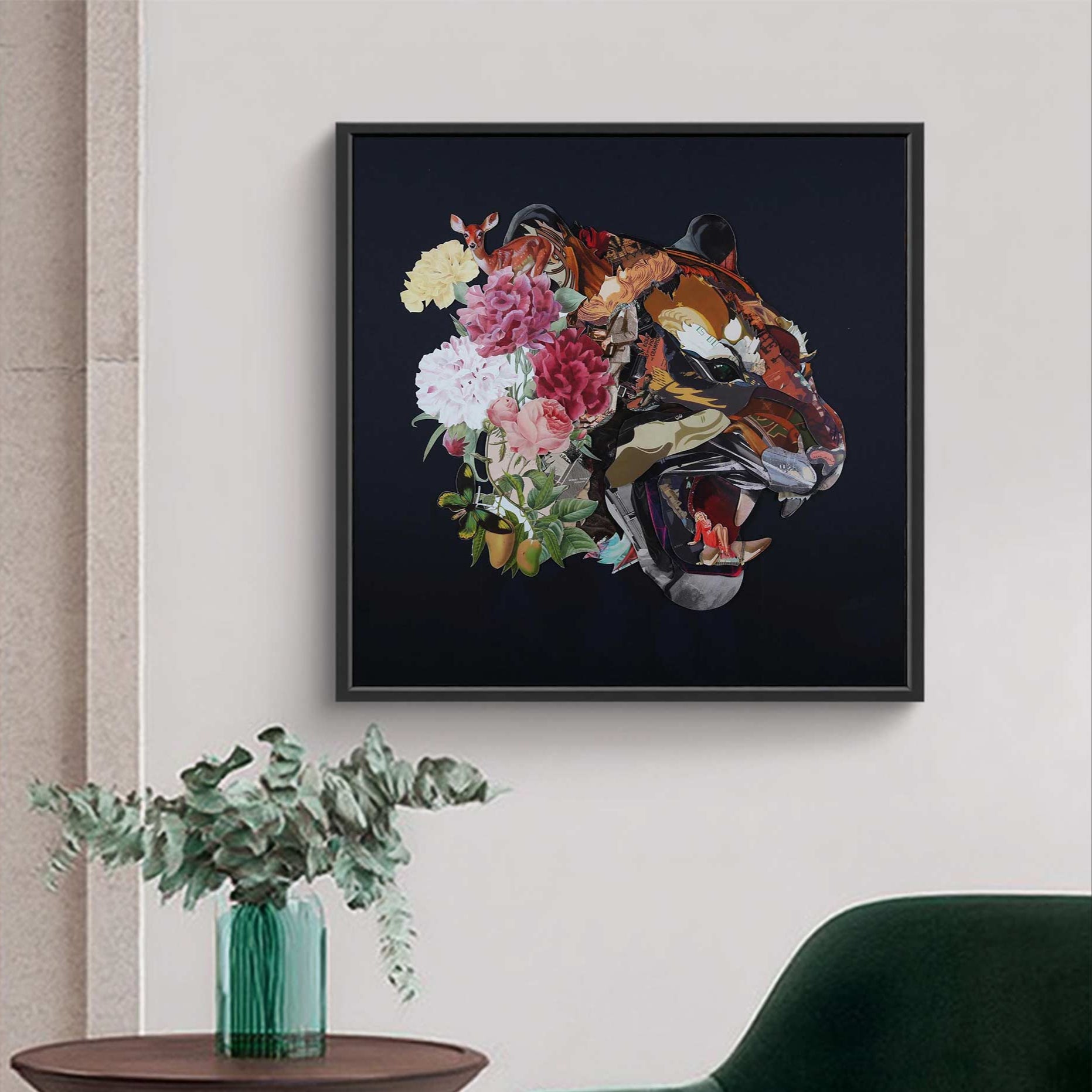 Collage art painting Animal collage art Tiger head close-up painting