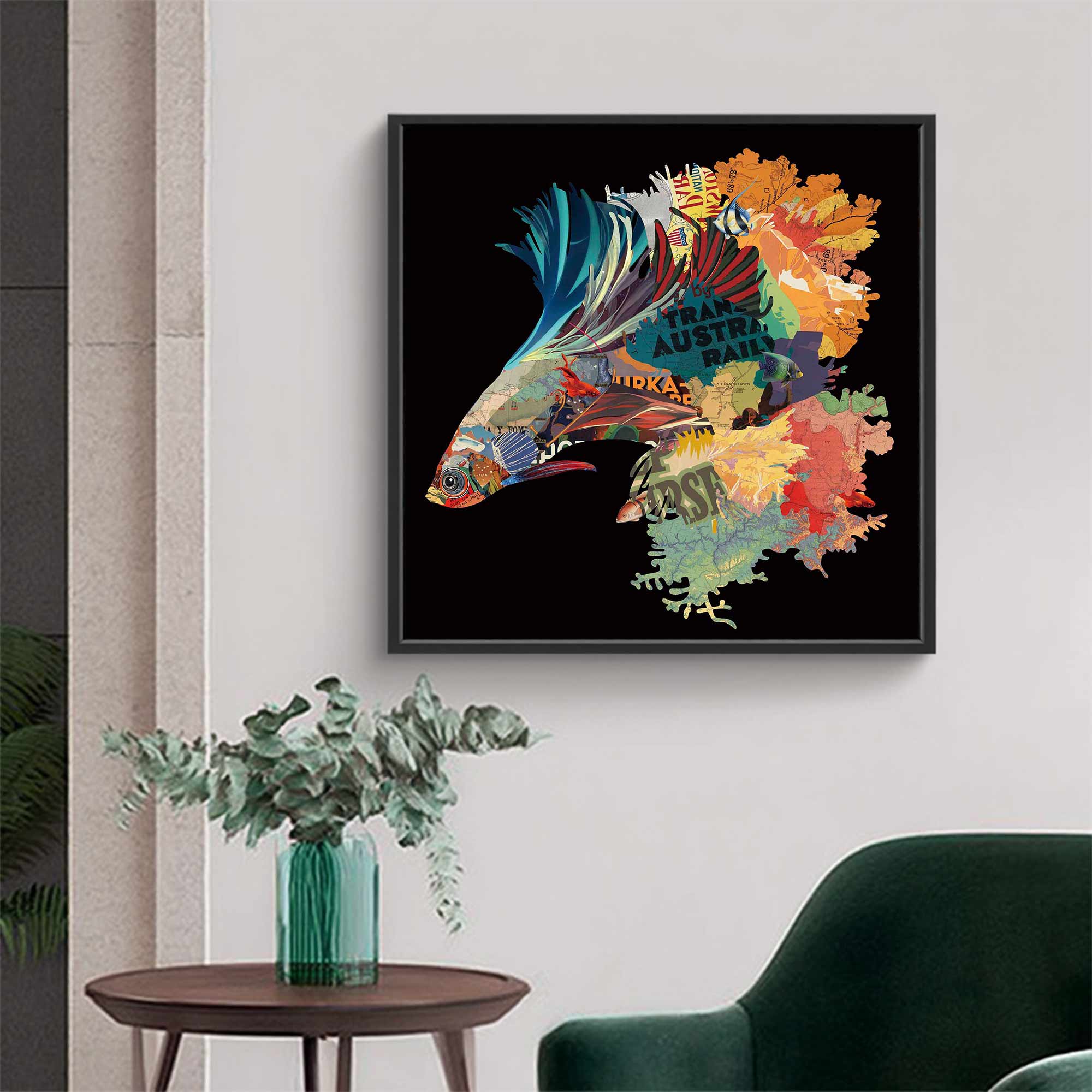 Color Carp Painting Collage art painting Carp collage art Carp painting