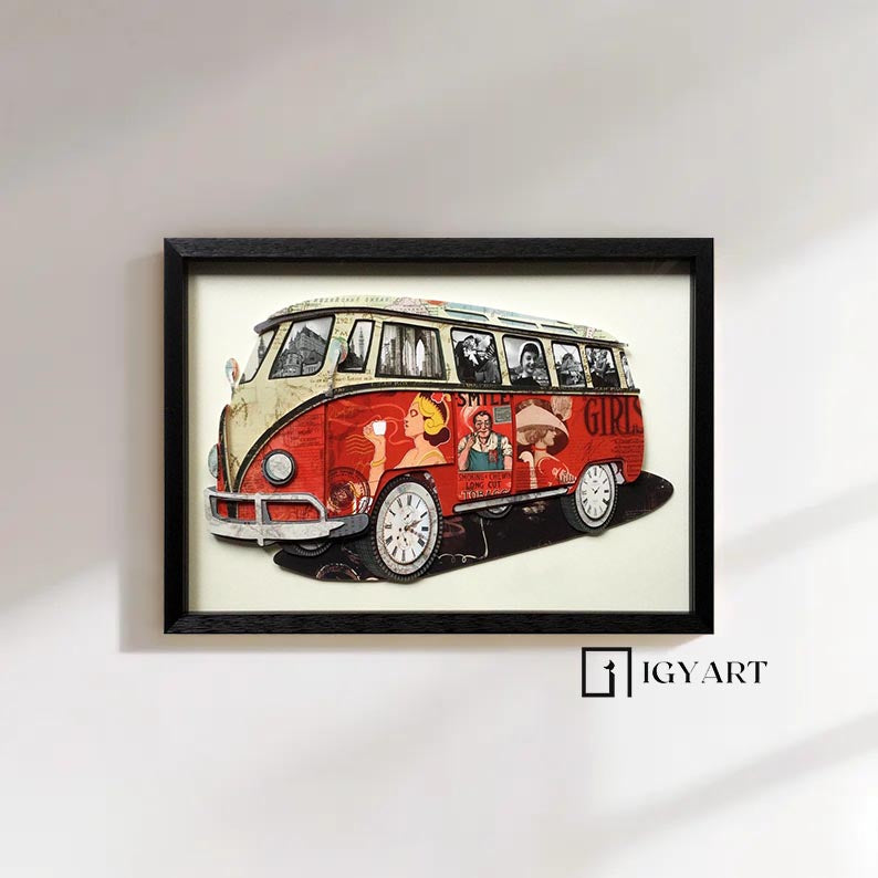 Collage art painting Car Collage Art children's room decor painting