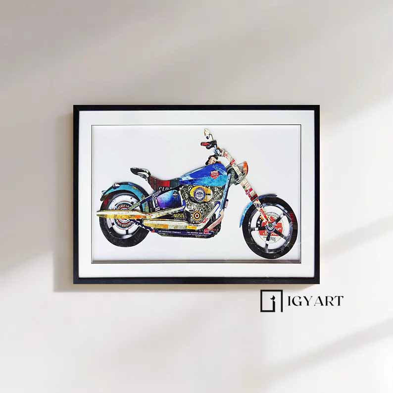 Collage art painting motorcycle Collage Art children's room painting