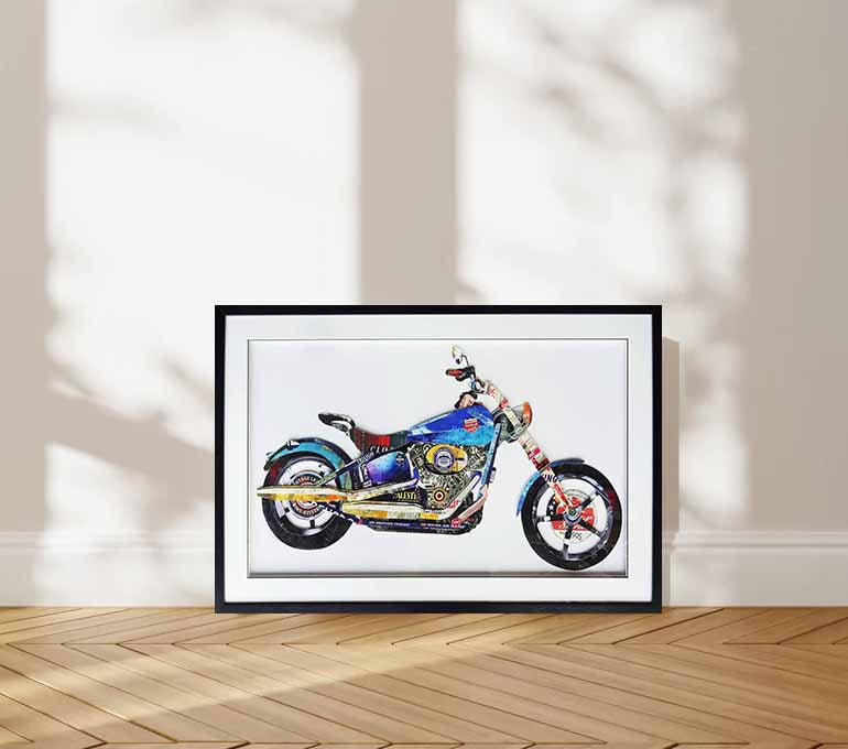 Collage art painting motorcycle Collage Art children's room painting