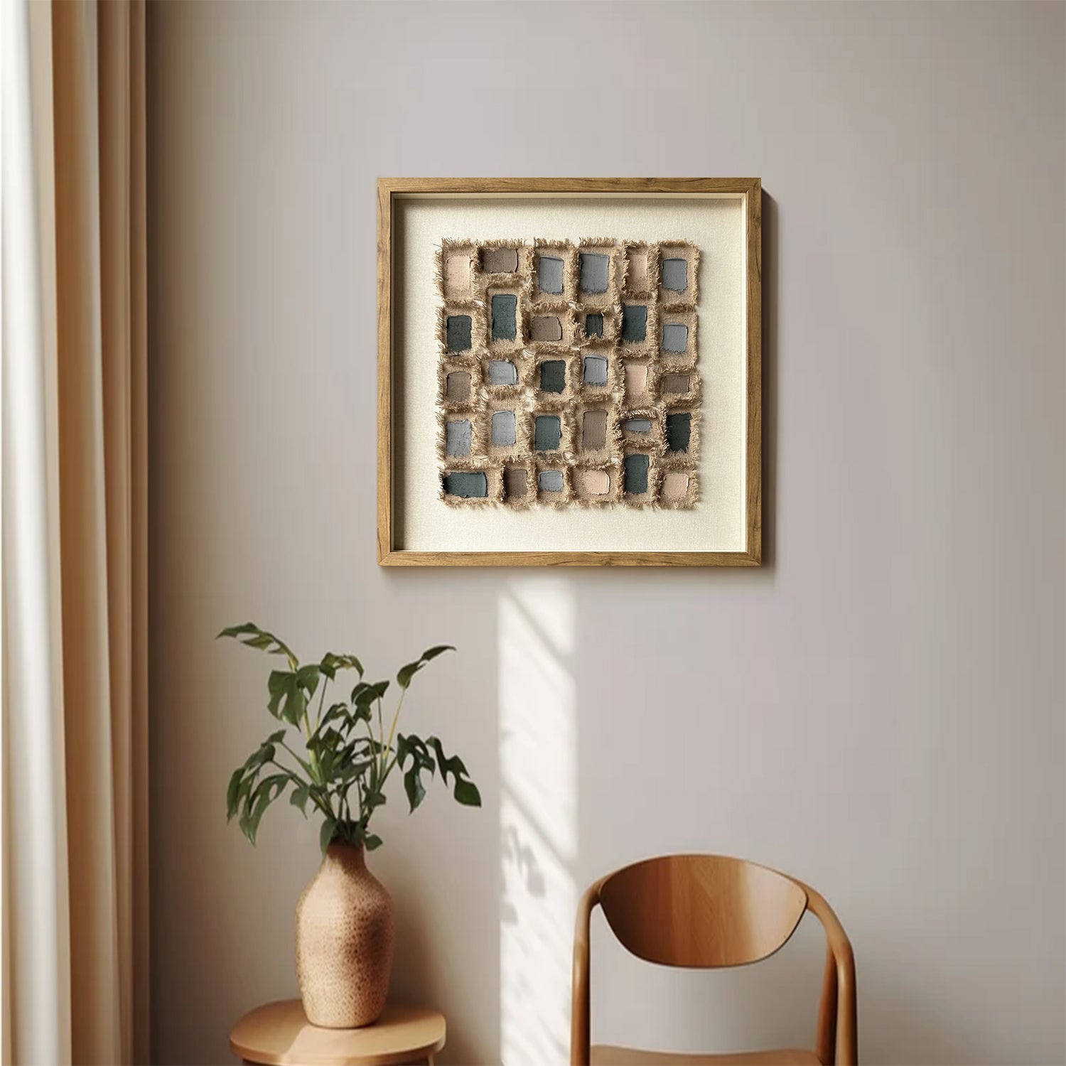 Brown canvas paint art, linen decor painting, canvas decor painting