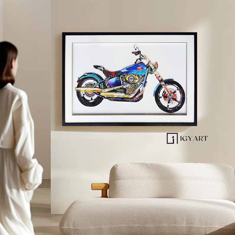 Collage art painting motorcycle Collage Art children's room painting