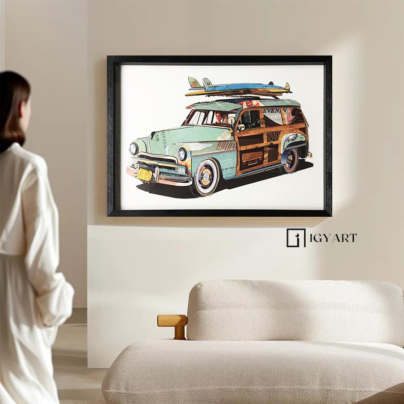 Collage art painting Car Collage Art children's room decor painting