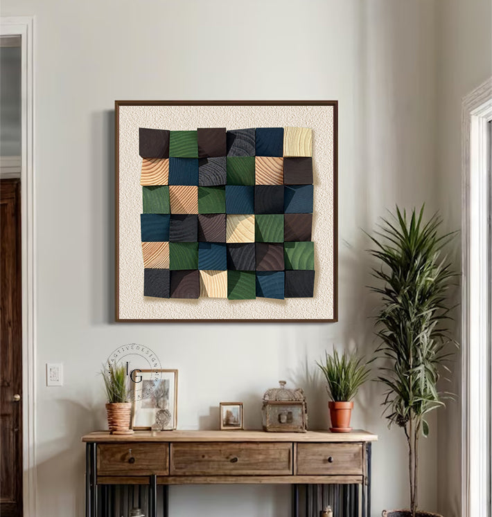 Colorful wood wall Textured Art Colorful Wood collage decor painting