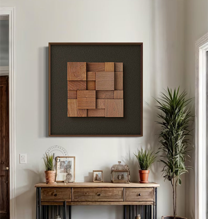 Wood collage decor painting, wood wall painting 3D Textured Wall Art