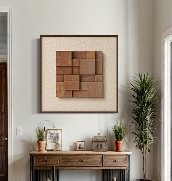 Wood collage decor painting, wood wall painting 3D Textured Wall Art