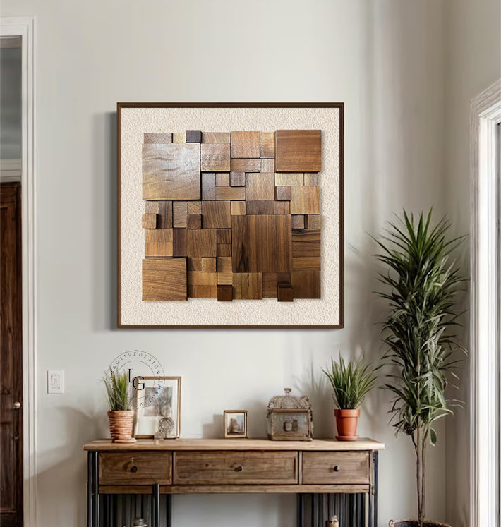 wood wall painting 3D Textured Wall Art Wood collage decor painting