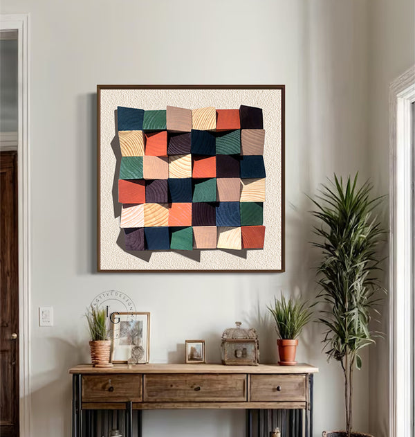 Colorful wood wall Textured Art Colorful Wood collage decor painting